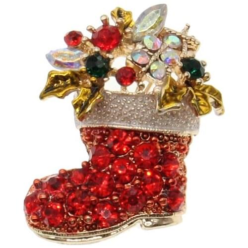 20pcs/lot Christmas sock brooch rhinestone brooch crystal christmas brooch