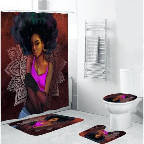 3D Euramerican Girl Bathroom Mat Set Bathroom Carpet Flannel Non-Slip Bathroom Carpet Shower Room Carpet Floor Mat