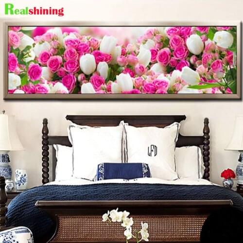Large 5d diy Diamond Painting Cross Stitch Fresh flowers,Full Square round Diamond Embroidery landscape 3 spell modules N1822