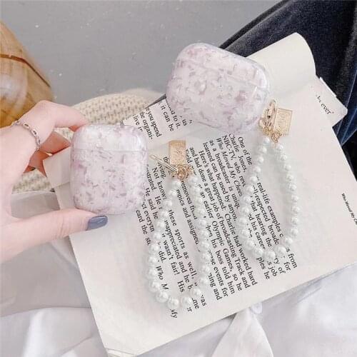 For airpods pro case Korea Marble shell 3D Pearl Shell Keychain soft Wireless Headset bluetooth case for Apple AirPods 1 2 cover