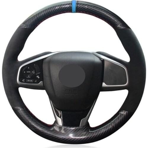 DIY Car Steering Wheel Cover Non-Slip Black Carbon Fiber Suede For Honda Civic Civic 10 2016-2019 CRV CR-V 2017-2019 Clarity