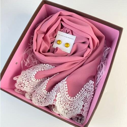 Design Bubble Chiffon Embroidered Lace Hijab Magnet Pin for Muslim Women Scarf Solid Color Shawls Headband Islamic Foulard