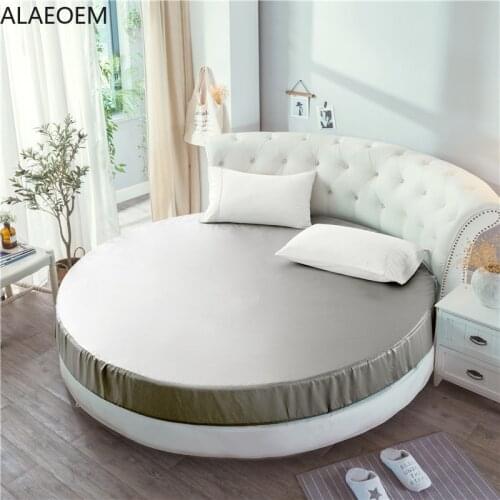 Elastic Fitted Sheet Silky Satin Bedsheet European Style Solid Color Bedspread Bed Linen for Round Diameter 180 200 220 230 Cm