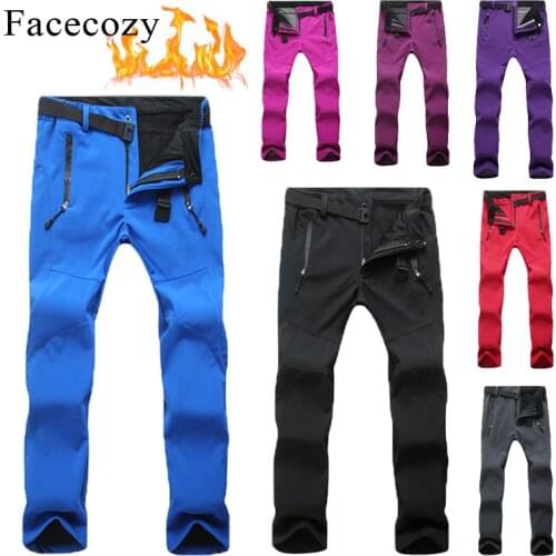 Facecozy 2019 Fleece Hiking Camping Pants Warm Pants Winter Women Men Outdoor Waterproof Pants for Trekking Fishing Pantolon