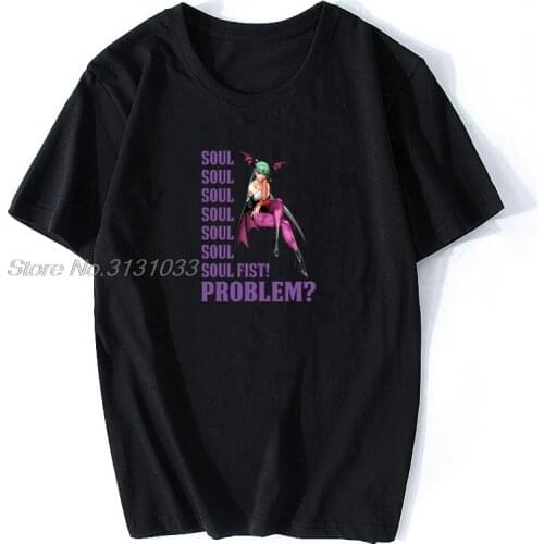 Morrigan Soul Fist Black T Shirt Darkstalkers Homme T-shirt Men Fashion Cotton Tshirt Anime Tees Harajuku Streetwear