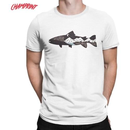 Mountain Trout Fishing Relax Sprots T-Shirt for Men Funny 100% Cotton Tees Round Collar Short Sleeve T Shirt Gift Idea Clothing