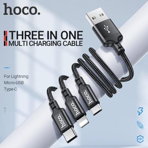 Hoco charging cable 3 in 1 for Lightning Type-C Micro USB C charger usbc wire 3in1 cord for iphone samsung xiaomi huawei nylon