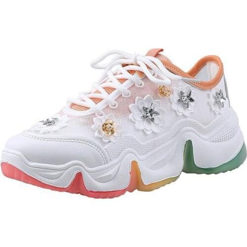 Women Daddy Shoes Sneakers Vulcanized Colorful Floral Mesh Breathable Summer Ladies Comfort Lace Up Female Shoe Casual 2021