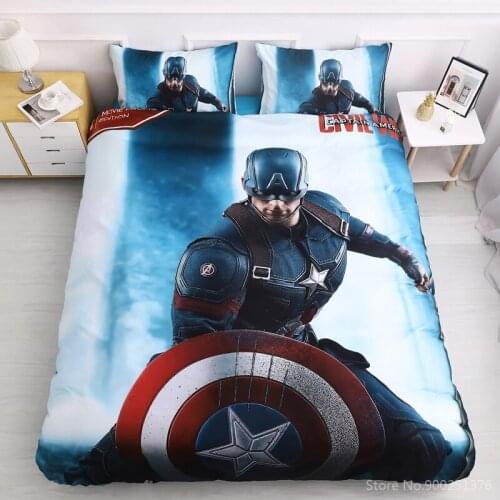 Disney Marvel Superhero Captain America Bedding Set 2/3/4pcs Duvet Cover Flat Sheet Pillowcase Home Textile for Children Boys