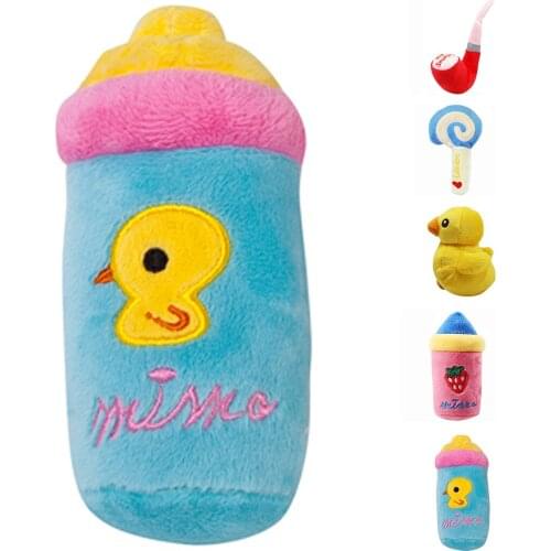 Mini Cartoon Plush Sound Pet Toys Bite Resistant Fun Cartoon Bottle Candy Shape Dog Squeaky Toy Plush Voice Toy Cat Dog Supplies