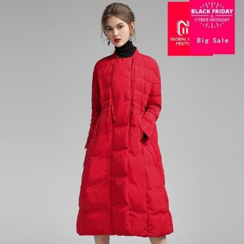 Plus size Winter super longer over the knee 90% real duck down coat female fashion brand with drawstring warm down coat wq513