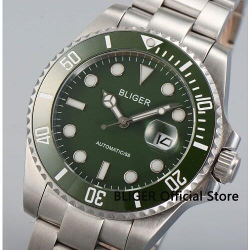 43MM BLIGER Green Dial Sapphire Crystal Mens Wrist Watch Luxury Luminous Marks Miyota Automatic Movement Mens Watch B28