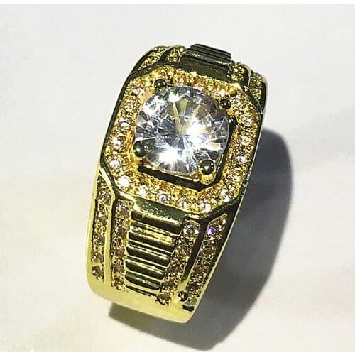 Masculine full bling AAA zircon diamonds gemstones rings for men gold color jewelry bijoux argent fashion party accessories gift