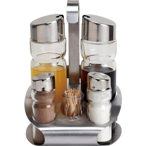 Stainless Steel Salt Pepper Shaker Set Odor-Free Spice With Stand Condiment Box Cooking Seasoning Bottle Kitchen Tool