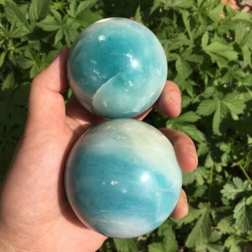 Natural Sky Blue Gemstone Ball Caribbean Calcite Crystal Spheres Wedding Souvenirs For Decoration