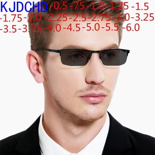 New titanium alloy business sun discoloration myopia glasses men and women sunglasses scratch-resistant coated lenses -0.5 -0.75