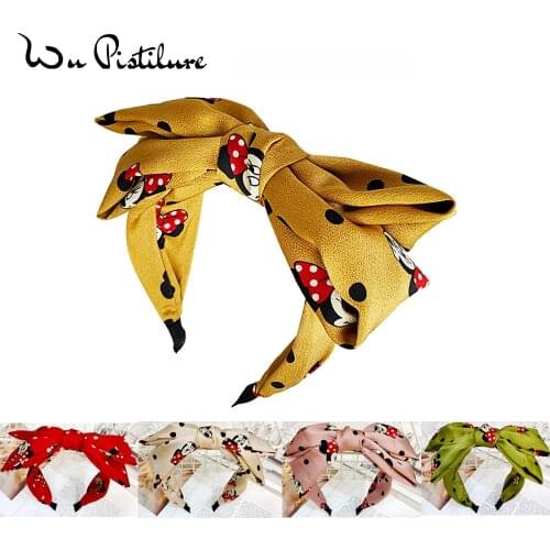 New Hair Bows Mickey Print Headband Cartoon Cute Minnie Double-layer Big Bow Simple Wild Hair Hoop Women Headbands Hairbands
