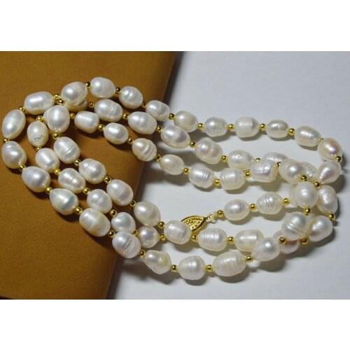 Genuine 10-11mm Natural White Rice Baroque Pearl Long Necklace 35 inches