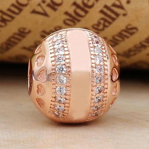 Original Rose Gold Sparkling Stripes Logo Hearts Clip Stopper Beads Fit 925 Sterling Silver Charm Bracelet Diy Jewelry
