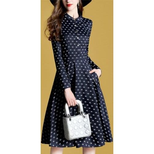 2018 Autumn New Pattern Europe Station Will Code Self-cultivation Thin Fashion Printing Long Fund Long Sleeve Dress