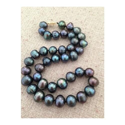 11-12mm baroque tahitian black green pearl necklace
