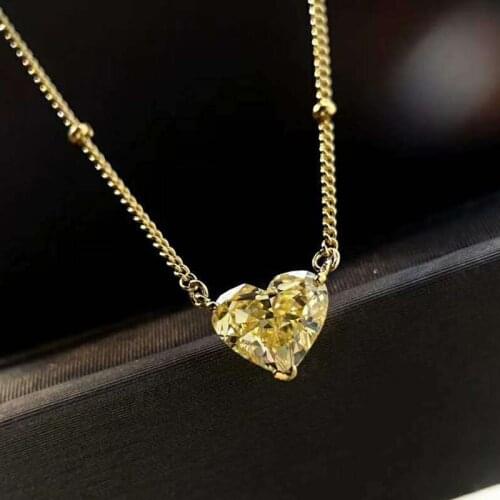 100% Sterling Silver 925 18K Gold Plated Necklace Yellow Diamond 1.42ct Little Love Summer Collar Chain Necklace For Women Gifts