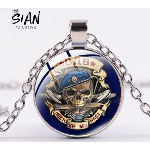 SIAN Russian Airborne Air Force Pendant Necklace Symbol 3D Print Glass Dome Purpose Detachments Necklace For Army Fans Jewelry