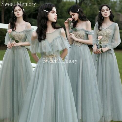 Sweet Memory J0195 Custom Made Aqua Green Bridesmaid Dresses 2021 Vestidos Women Long Sleeve Robe Plus Size Wedding Party Dress