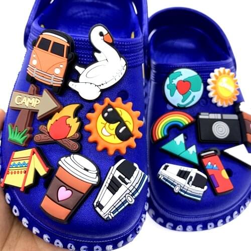 1PCS Hot New Picnic Series Icon Shoes Charms PVC Coffee Bus Croc Accessories Cartoon Buckle For Kids Party Gifts