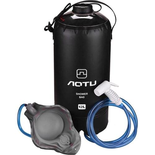 Camping Shower Pouch 12L/3.2Gallons Outdoor Water Bag PVC Portable Bath Bag with Foot Pump and Shower Head for Camping Hiking