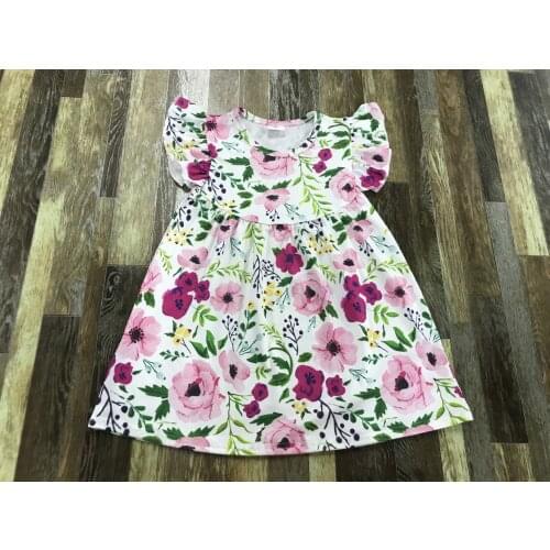 Popular Kids clothing Little Baby girl flowers colorful feathers full of lovely print summer pearl dress