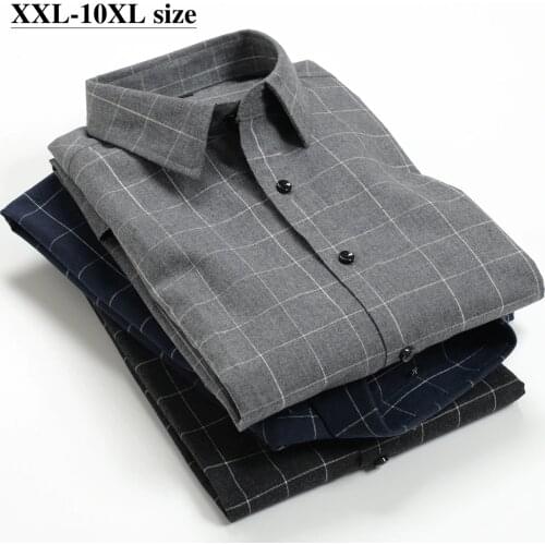 Plus Size 5XL 6XL 7XL 8XL 9XL 10XL Mens Casual Plaid Long Sleeve Shirt 2020 Autumn New Business Fashion Loose Shirt Male Brand