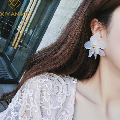 XIYANIKE 3 Color Acrylic Flowers Earrings Korea Trendy Stud Earrings For Women Girl Wedding Holiday Boho Statement Jewelry Studs
