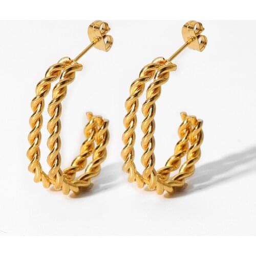 New Trend 18k Gold Jewelry Stainless Steel Stud Earring G Shape Geometric Square Hoop Earrings For Women