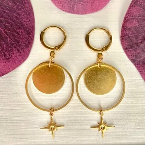 Moon and star earrings, Moon phase earrings, Crescent moon earrings, Space earrings, Gold moon earrings, Boho