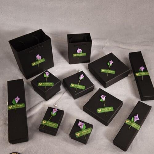 2021 New High Quality Black Kraft Paper Jewelry Box Storage Earrings Ring Pendant Necklace Case Jewelry Packaging Gift