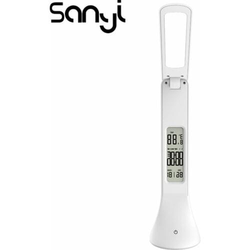 Foldable LED Desk Lamp with Alarm Clock/Calendar/Temperature Table Lamp Eye-Care Built-in Battery Night Light for Office