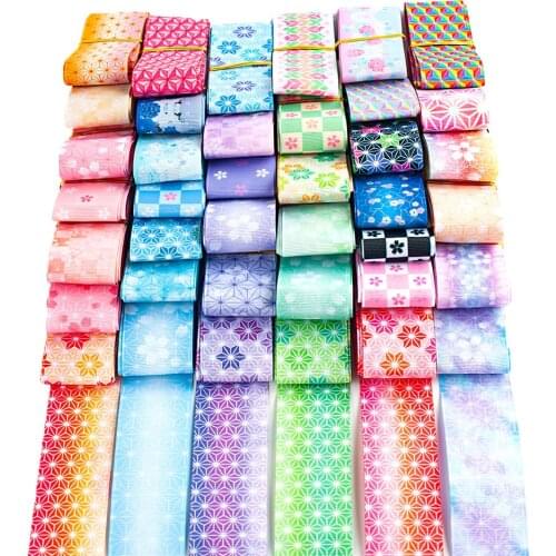 Mixed Japanese Style Flowers Random set 5/10yards Double Side Printed grosgrain ribbon