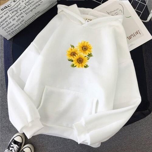 Hoodies Sweatshirt Women Harajuku Winter Long Sleeve Sunflower Print Hoodie Korean Fashion Streetwear Clothes Pullover Top M-2XL