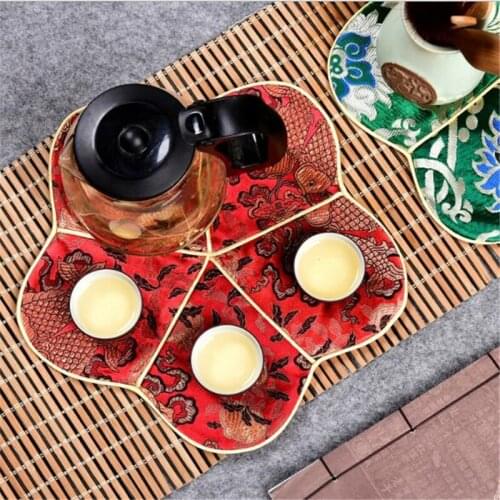 Vintage Chinese Style Tea Cup Coaster Cotton blend Luxury Vintage Insulation Silk Brocade Dining Table Mat Kitchen Accessories