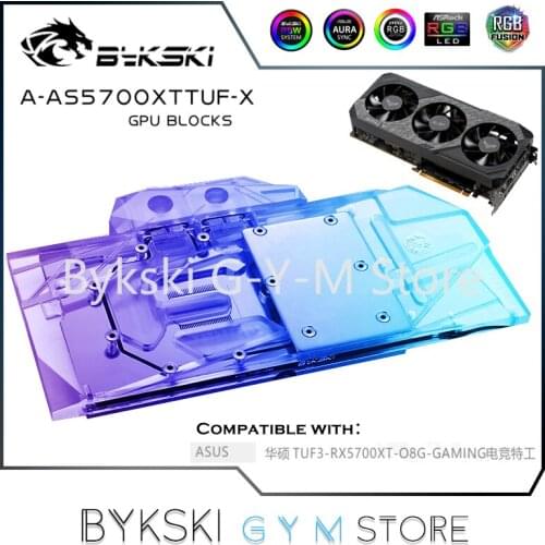 Bykski Full Cover GPU Water Block For ASUS TUF3-RX 5700 XT-O8G-GAMING OC Graphics Card Water Cooling,A-AS5700XTTUF-X