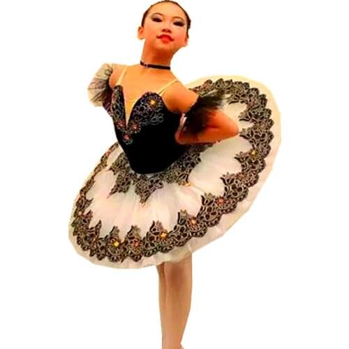 Professional ballet skirt female black and white performance costume swan lake gauze tutu stage costume