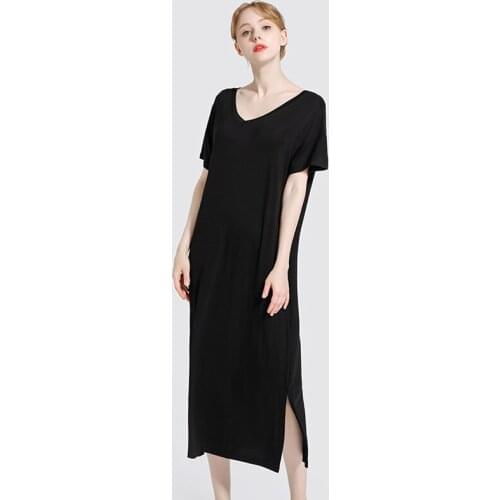 Women Nightgowns Summer Long Sleepwear Casual Silky Modal Night Dresses slit dresses women Loose Nightdress Home Clothes