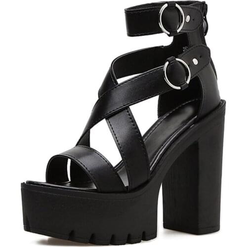 Open Toe Rome Style High Heels Fashion Buckle Gladiator Shoes Woman Sandals Fashion Solid Platform Women Sandals Summer Shoes