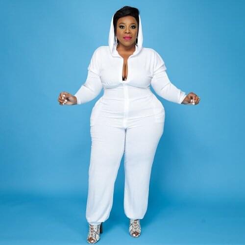 ZJFZML ZZ Women Clothing Jumpsuit Plus Size Simple Casual Hooded Long Sleeve Zipper Loose Long Bodysuit Dropshipping Wholesale