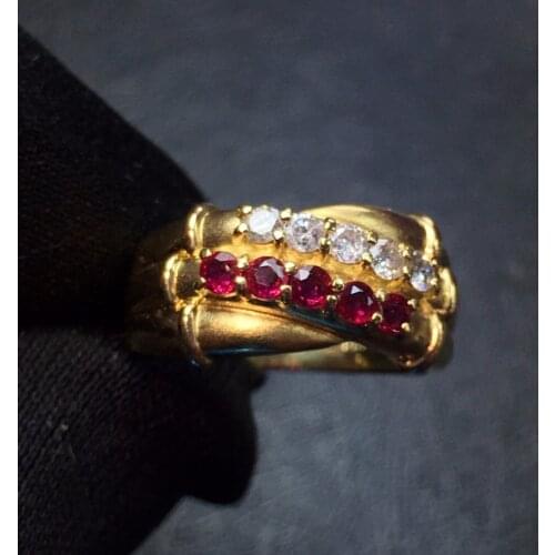 Fine Jewelry 18K Rose Gold Real Natural 0.35ct Pigeon Blood Red Ruby Diamond Wedding Engagement Female Rings for Women Fine Ring