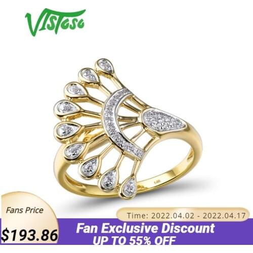 VISTOSO Gold Rings For Women Pure 14K 585 Yellow Gold Sparkling Diamond Promise Engagement Rings Anniversary Fine Jewelry