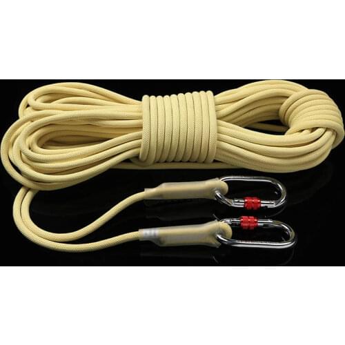 10m Kevlar Fire Resistance Wear-resistant Rock Climbing Downhill Static Rope Outdoor Safety Rope Rescue Equipment w/ 2 carabiner