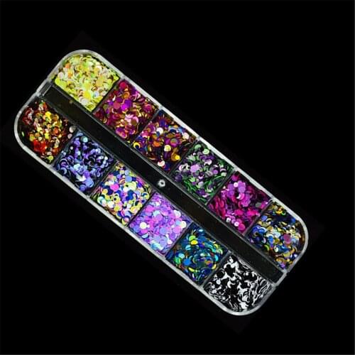 12pc Glitter Laser Sequin Paillette Flakies Holographic for Nail Art Face Hair Body Craft Nail Glitters Flakes Decor Accessories
