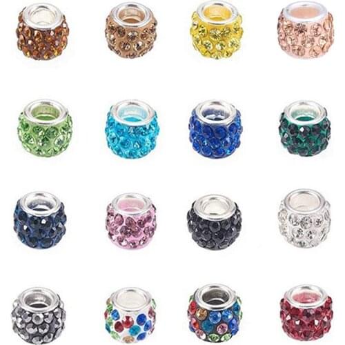 12Pcs Assorted Color Luxury Rhinestone Large Hole Spacer Beads Fit Charms Bracelet Hair Beads for Women DIY Jewelry Making 2021
